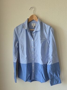 J. Crew Light and Dark Blue Two Tone Cotton Button Down Shirt Boyfriend Sz 12